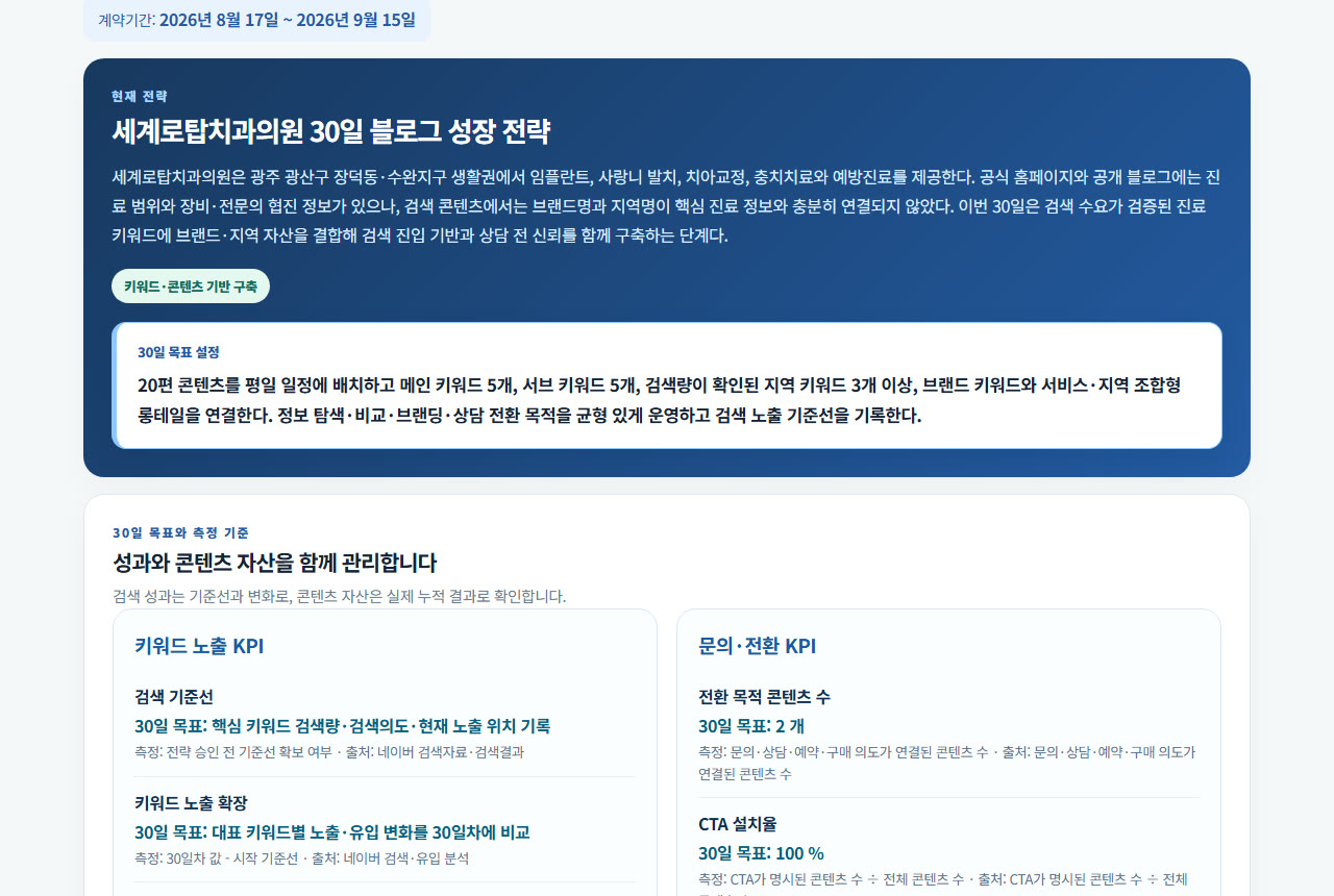 30일 전략 — 이중 KPI 화면